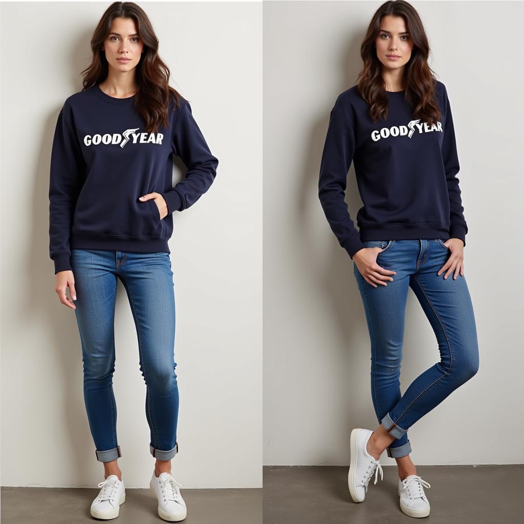 Goodyear sweatshirt styled in a casual outfit