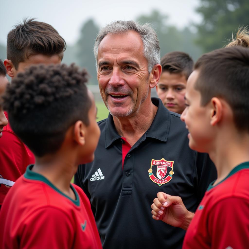 Gordon Allen interacting with young footballers