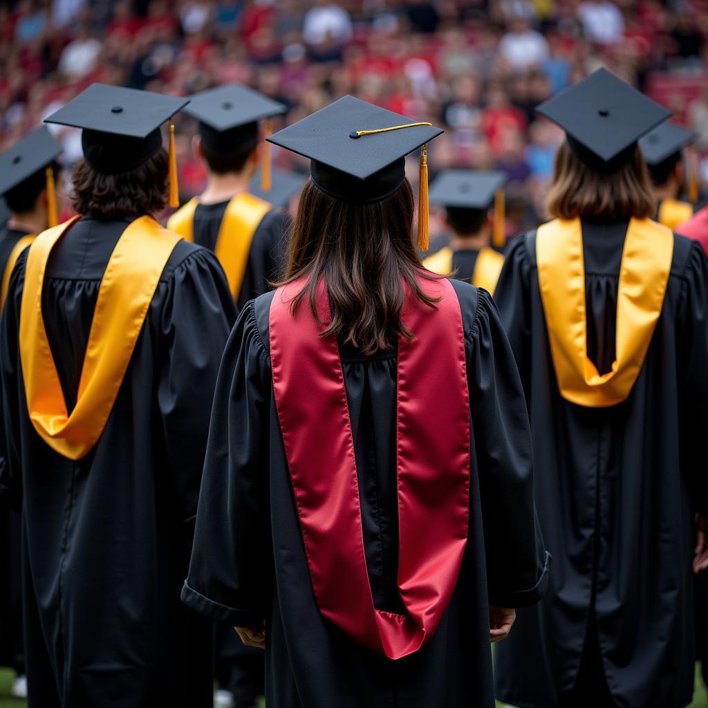 Students wearing graduation stoles during the ceremony