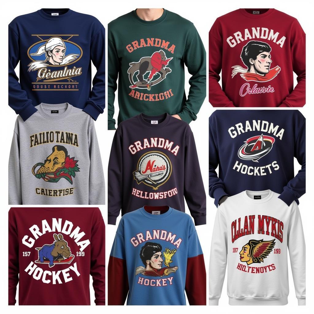 Different styles of grandma hockey sweatshirts