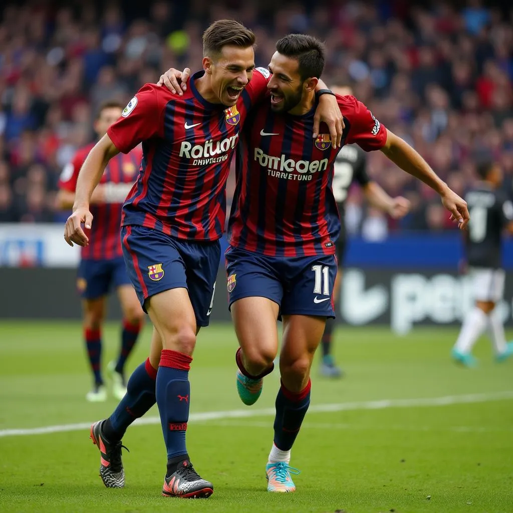 Grant and Little celebrating a goal