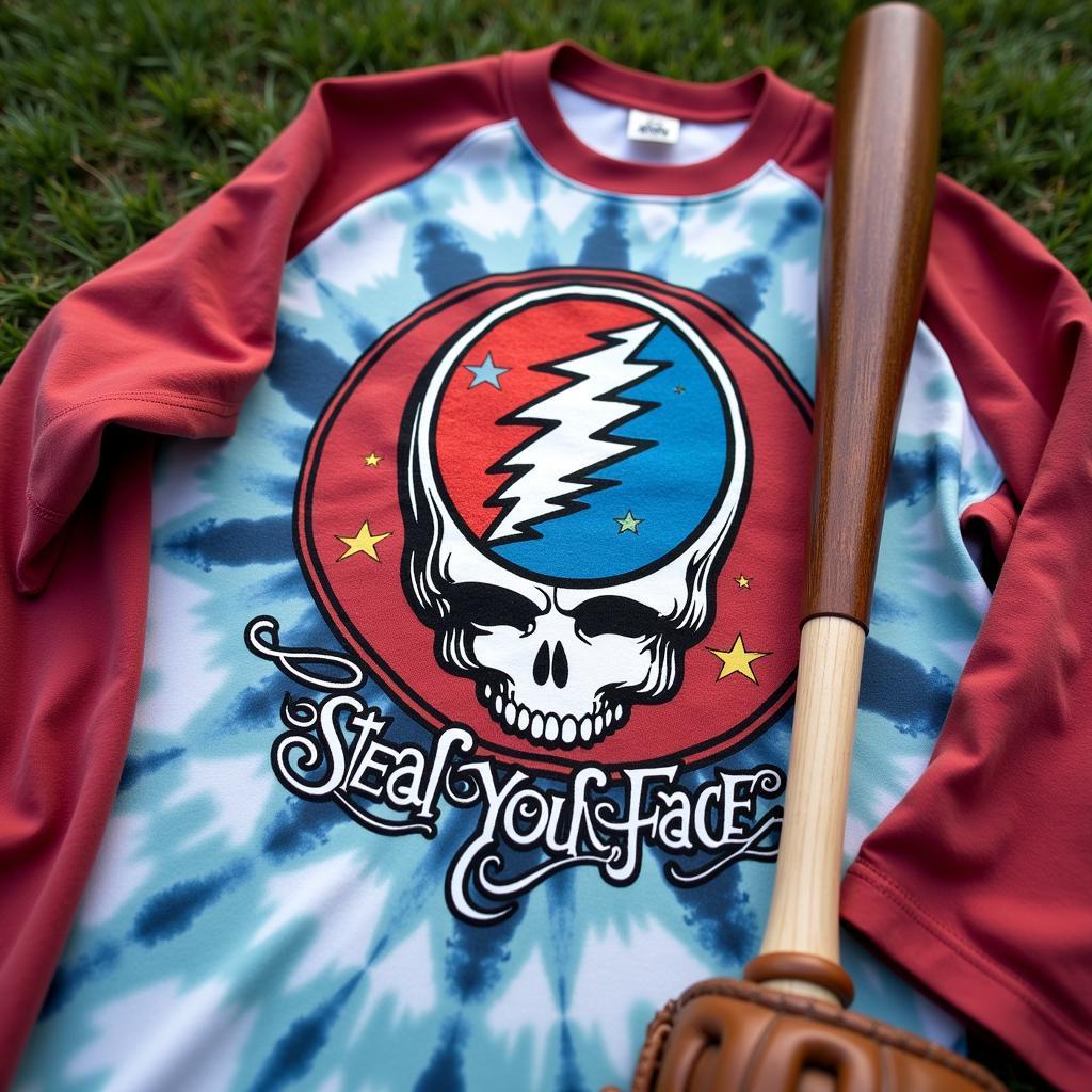 Grateful Dead baseball t-shirt design featuring the iconic Steal Your Face logo.