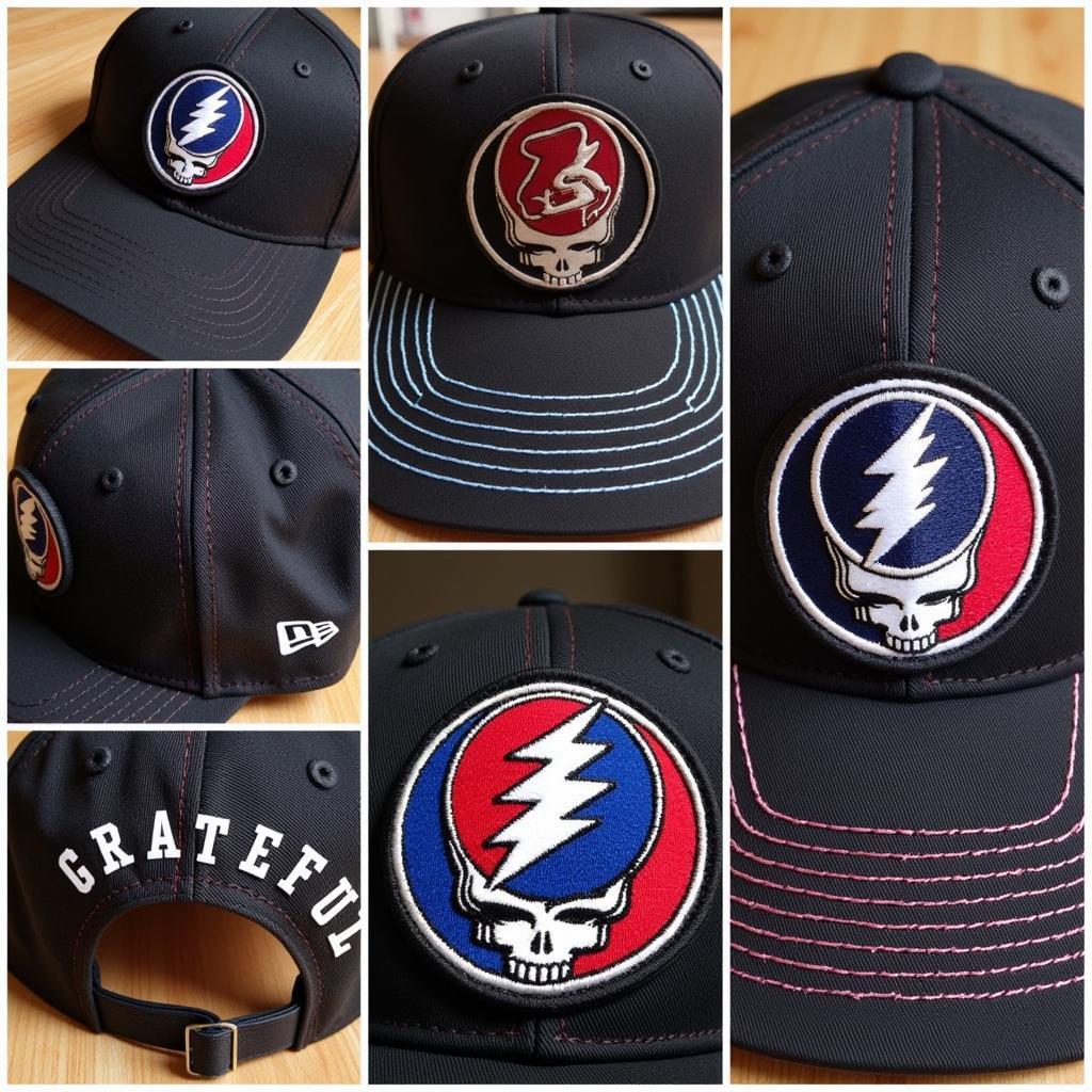 Close-up details of Grateful Dead caps