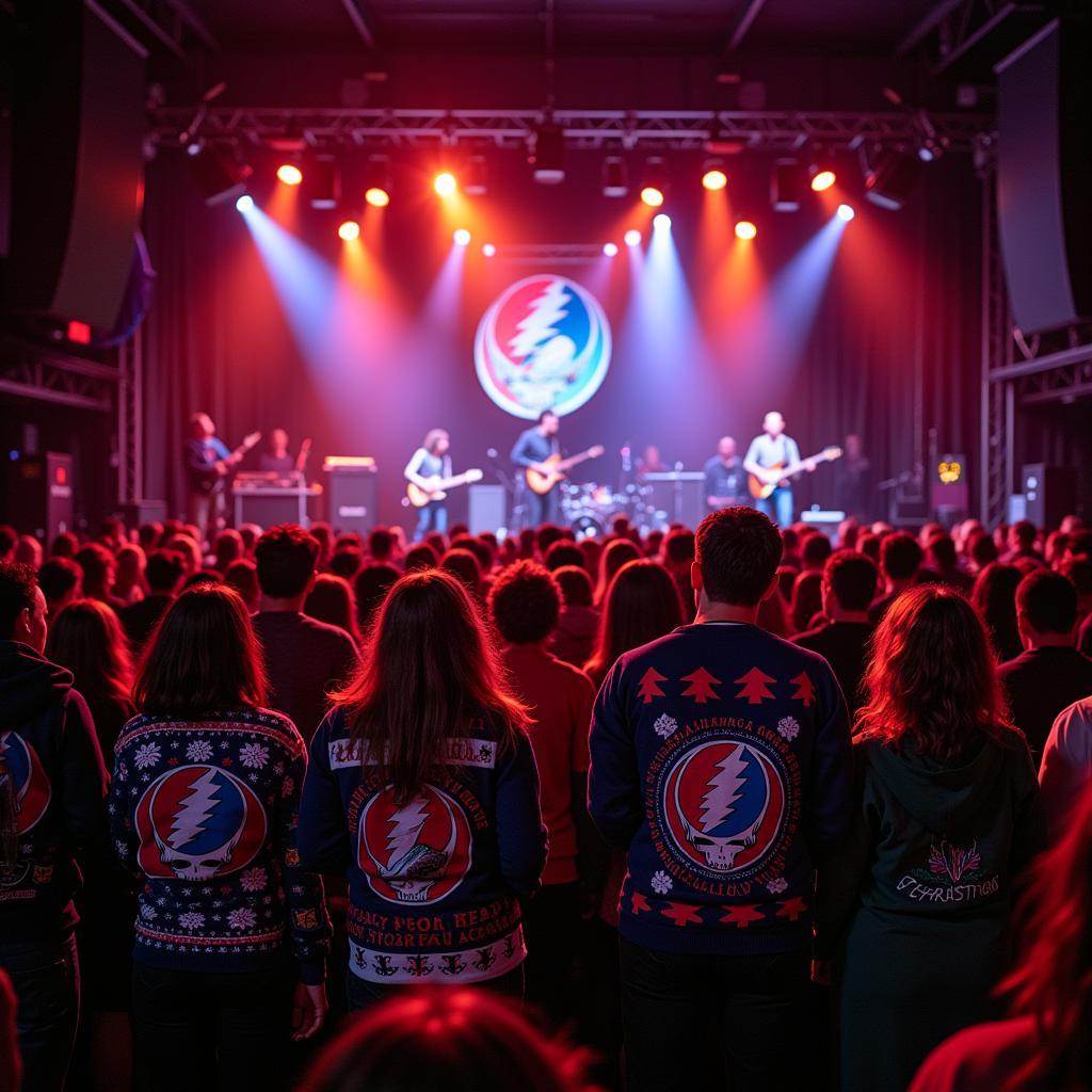 Grateful Dead Tribute Band Concert with Fans in Holiday Sweatshirts