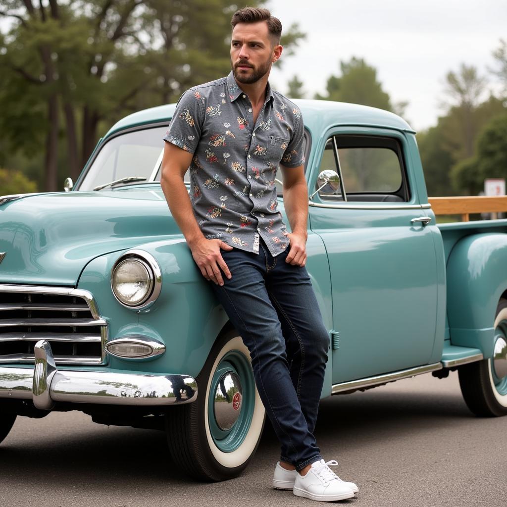 Men's Gray Hawaiian Shirt Outfit Inspiration