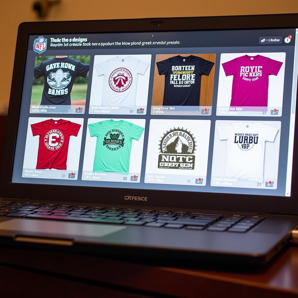 Various Greek Week shirt design ideas displayed on a computer screen