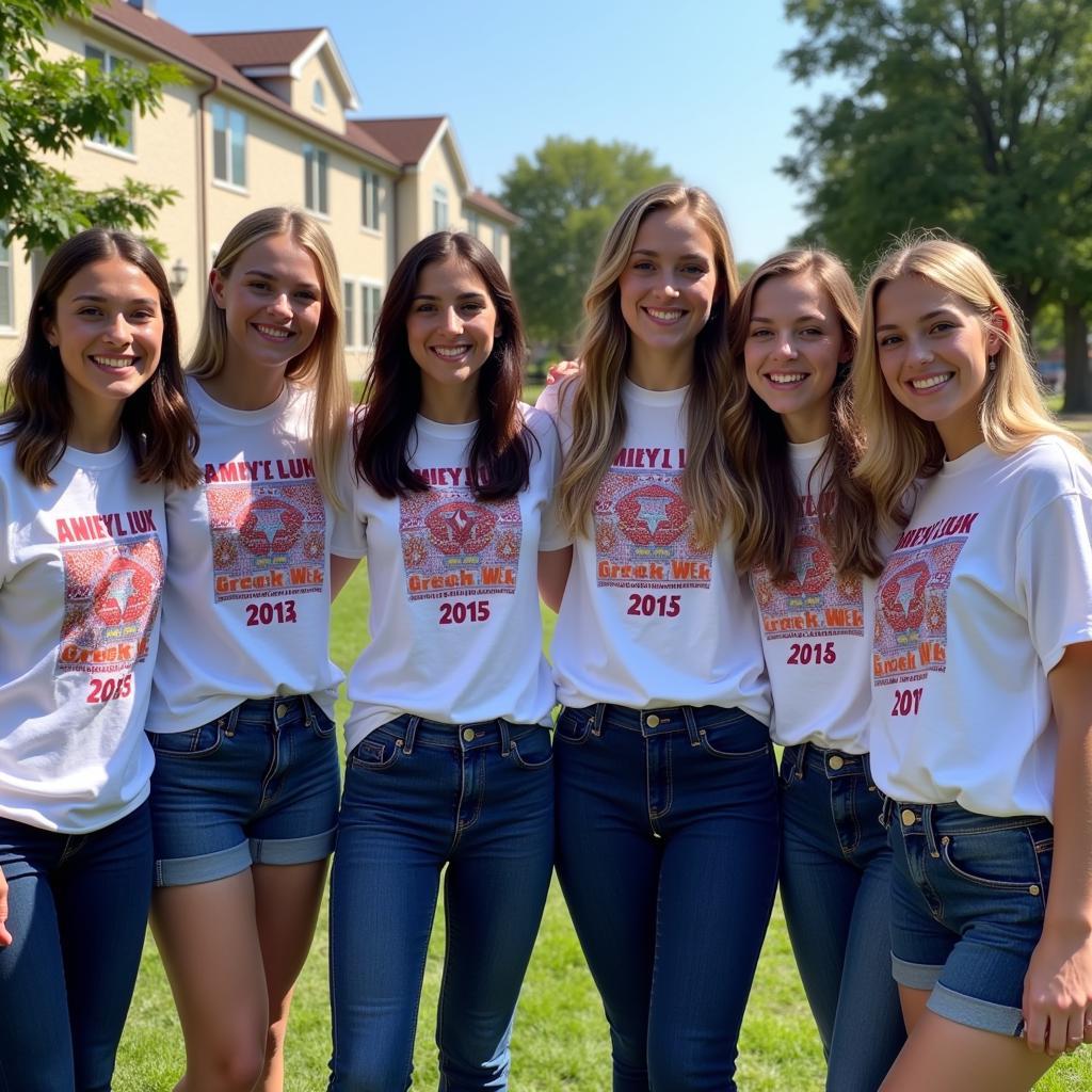 Students sporting matching Greek Week shirts