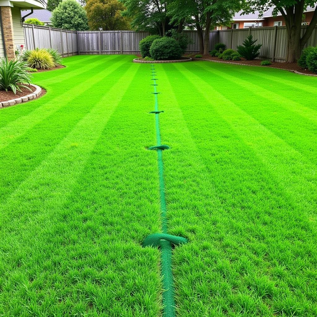 Green lawn protected by grass protection mesh