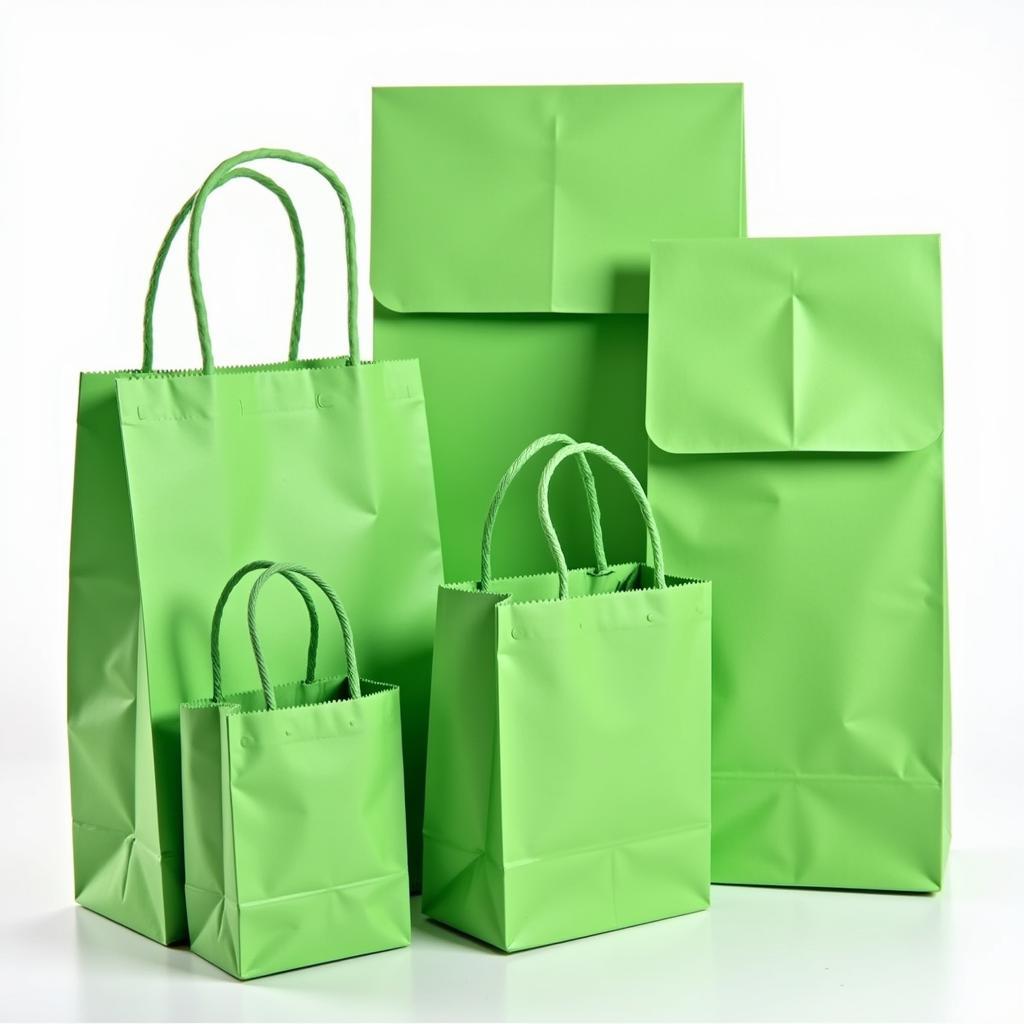 Assortment of Green Paper Lunch Bags