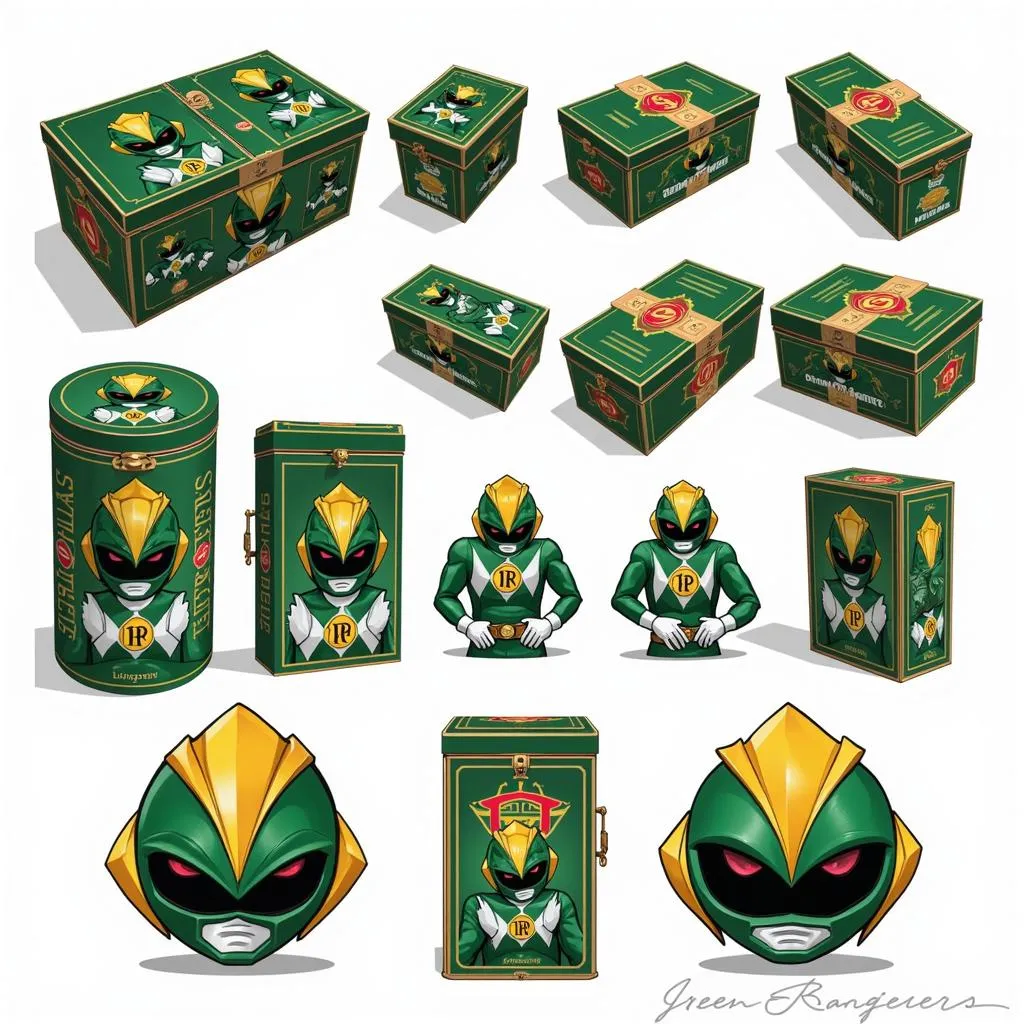 Different styles of Green Ranger deck boxes