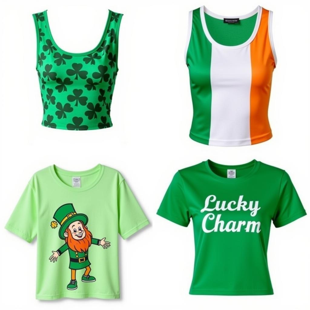 Women modeling different green Saint Patrick's Day crop tops