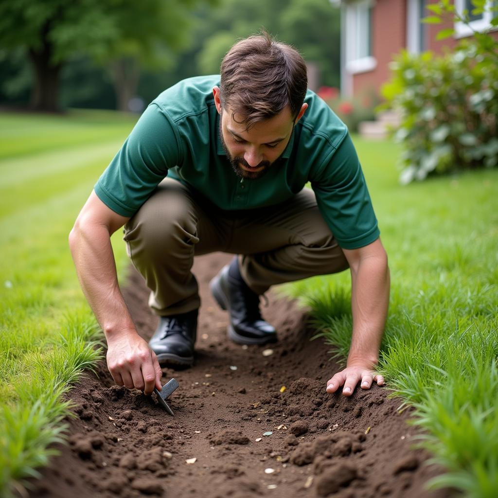 Groundskeeper Assessing Drainage on Baseball Field