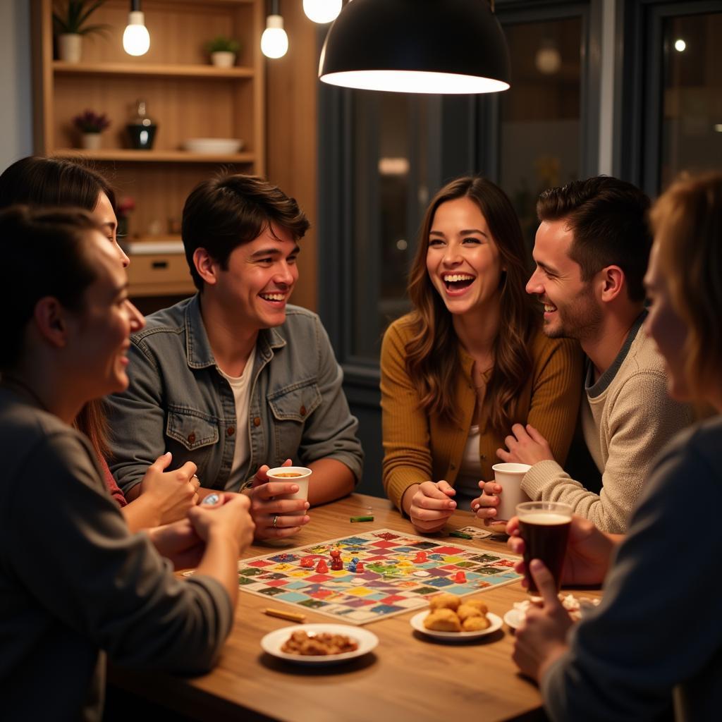 Group of Friends Laughing While Playing a Board Game