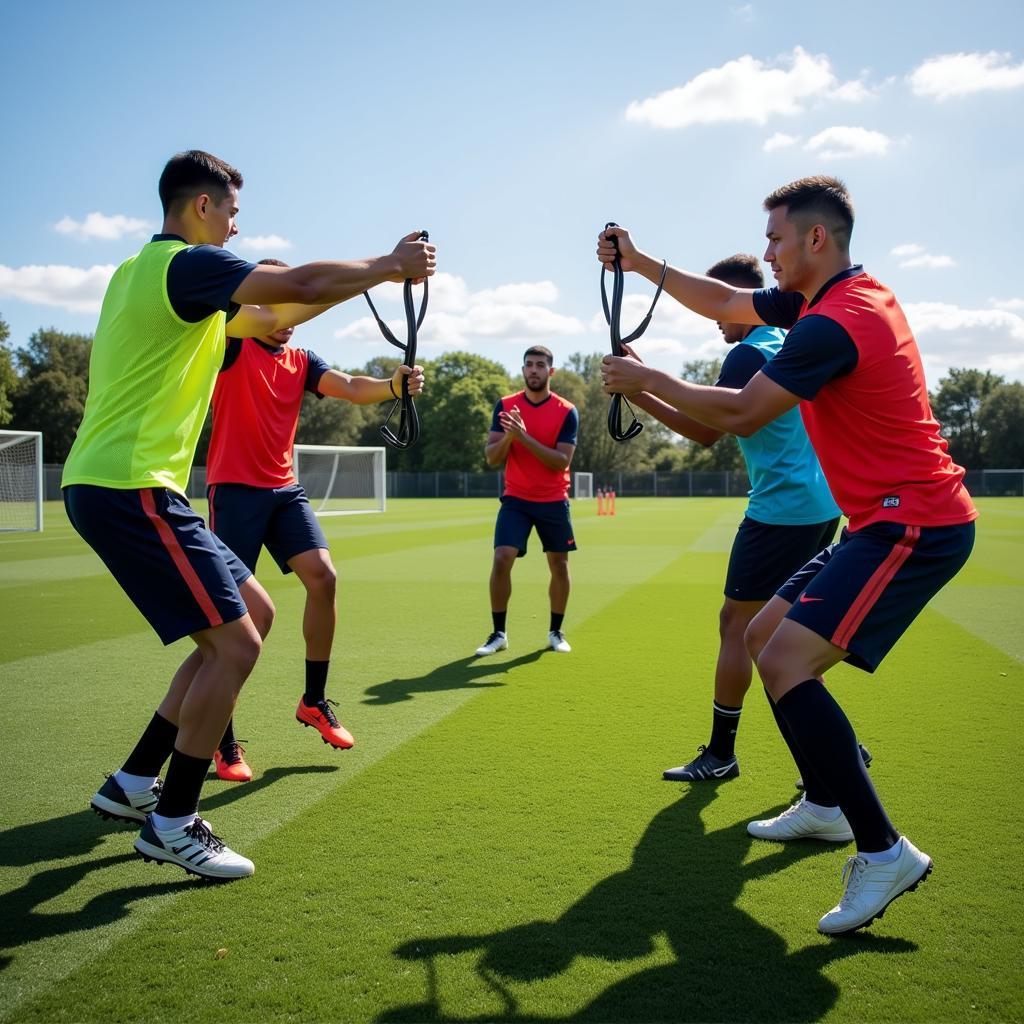 Team training session using hand bar benders