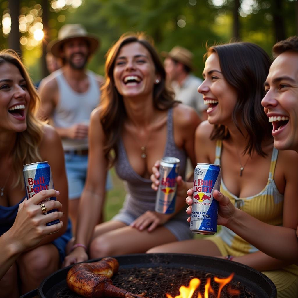 Friends Enjoying Bull Light Beer at a Barbecue