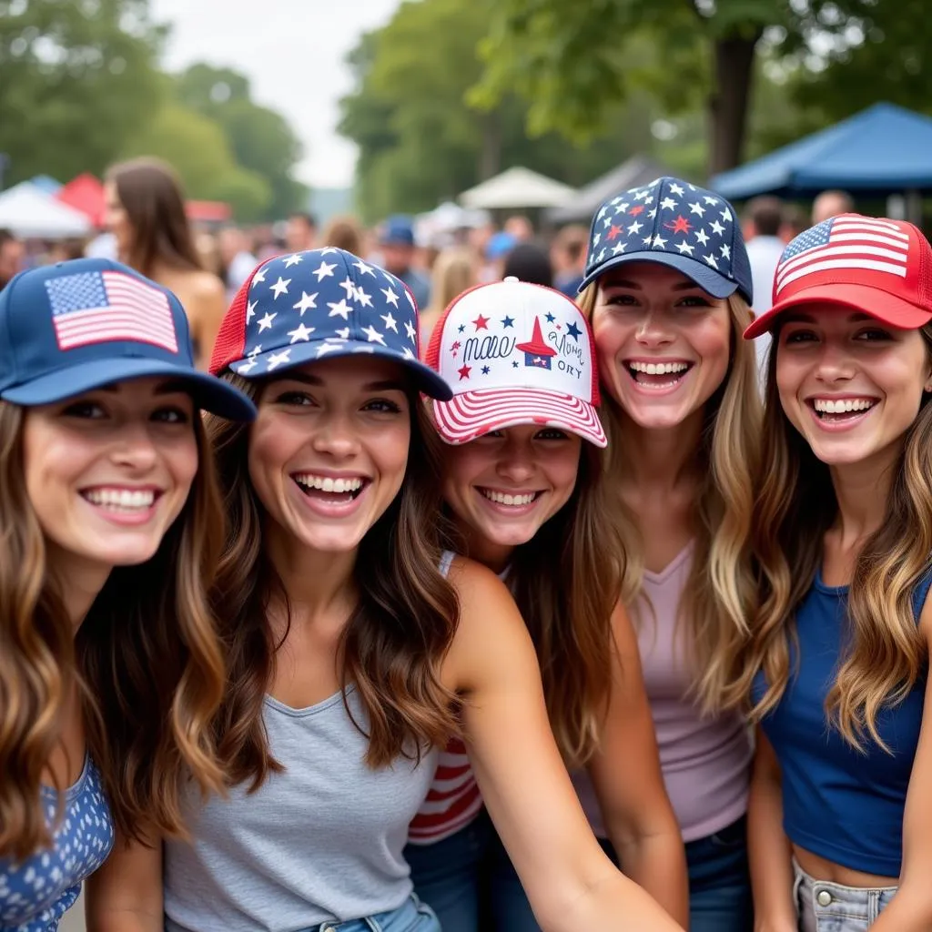 Friends Wearing 4th of July Trucker Hats