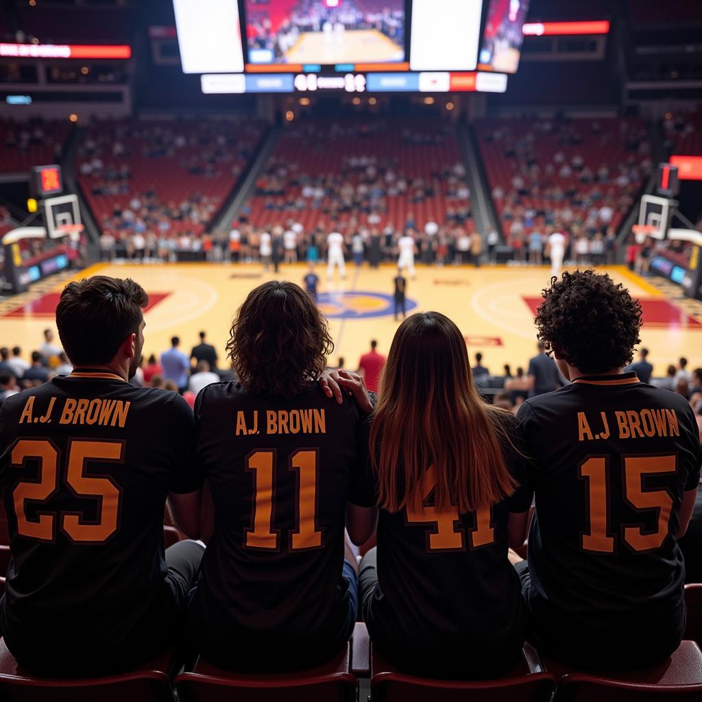 Group of friends wearing A.J. Brown jerseys