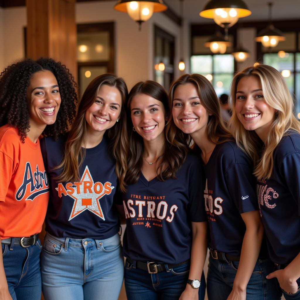 Group of Friends Wearing Astros Bling Shirts