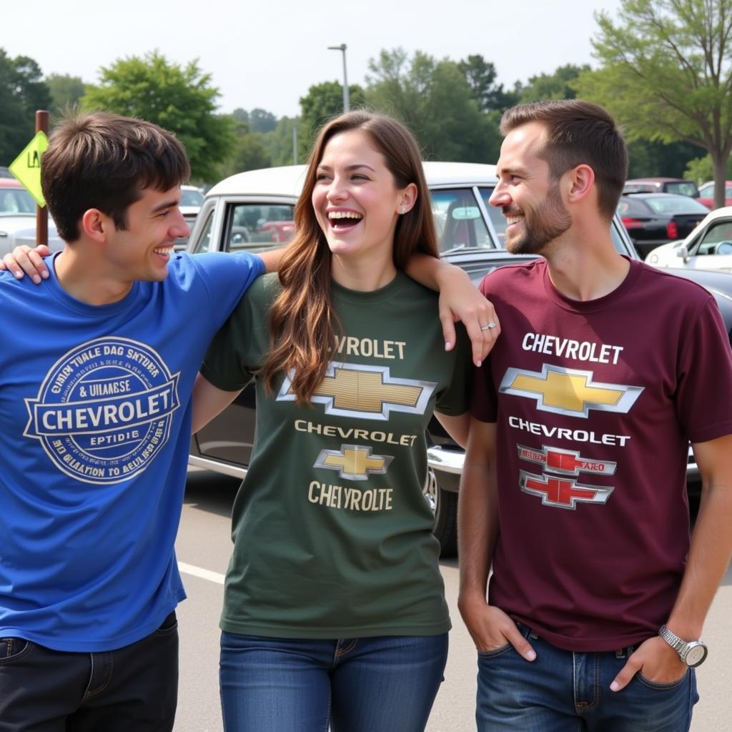 Friends Bonding Over Chevy Tee Shirts at Car Show