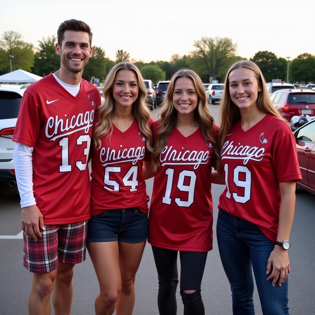 Friends Sporting Chicago Cardinals Jerseys at a Tailgate Party 