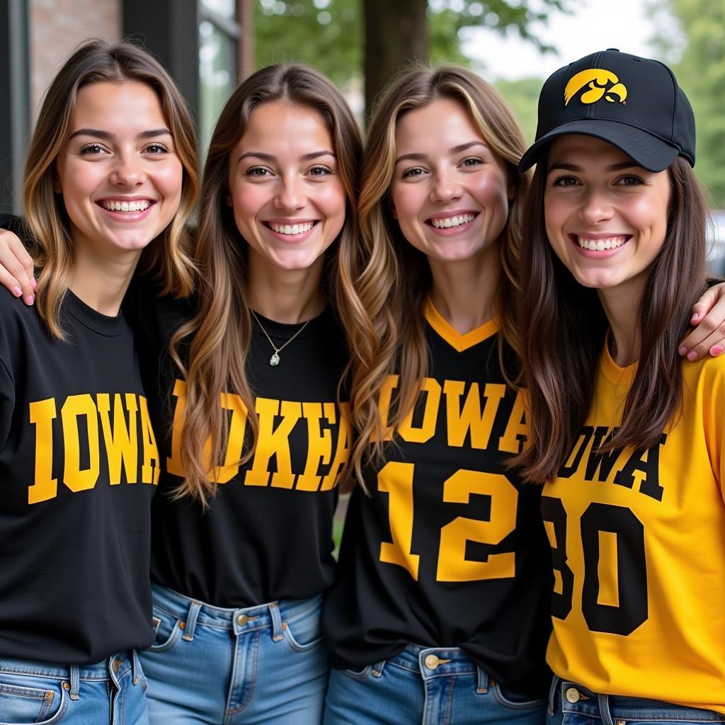 Group of Friends Wearing Iowa Hawkeye Apparel