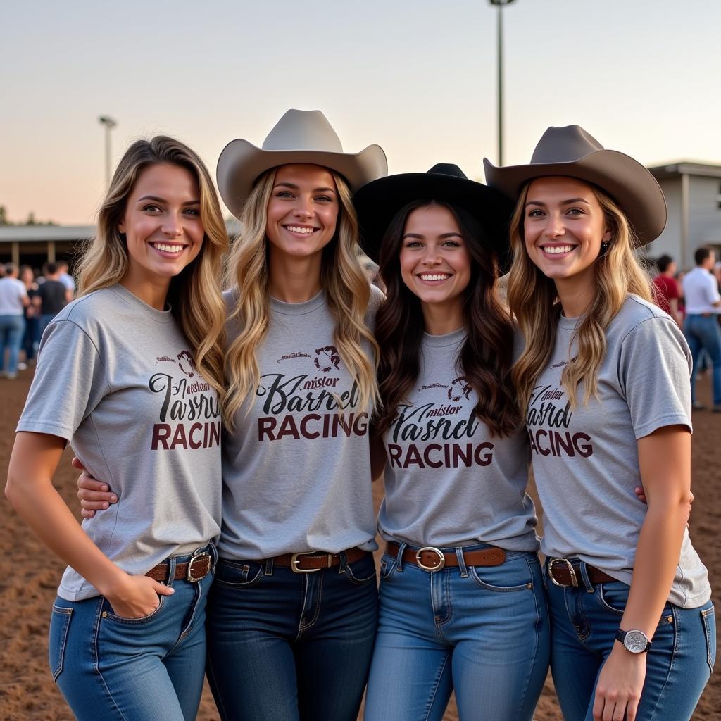 Group of Friends Wearing Matching Barrel Racing Shirts