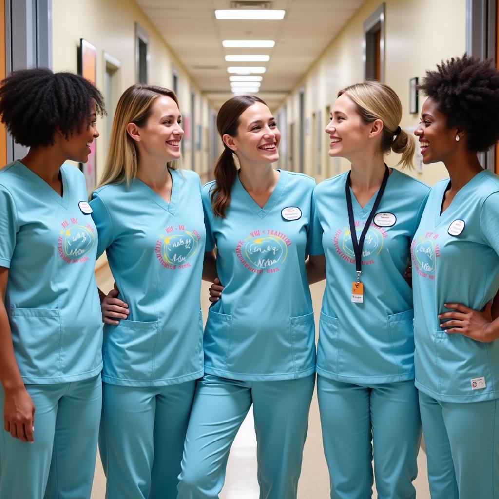 Group of Nurses Wearing Matching T-Shirts