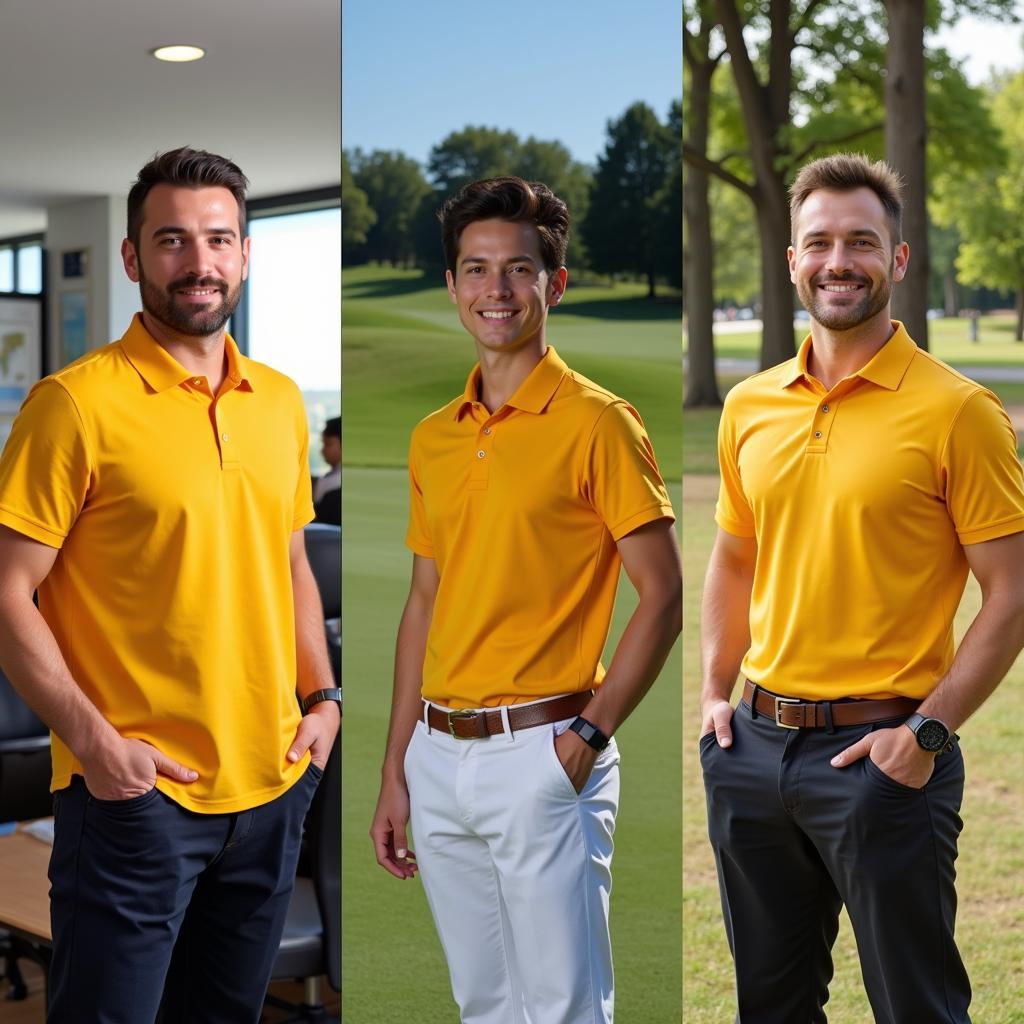 Group of People Wearing Gold Polo Shirts