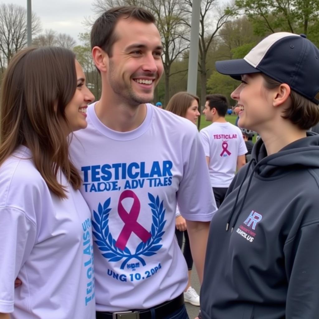 Group of People Wearing Testicular Cancer Awareness Shirts at a Fundraiser