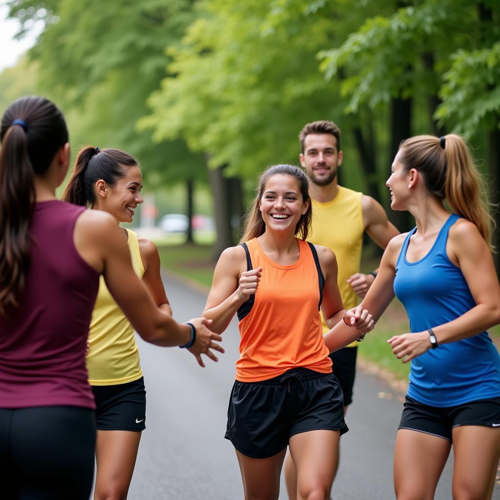 Group of runners high-fiving each other after a run