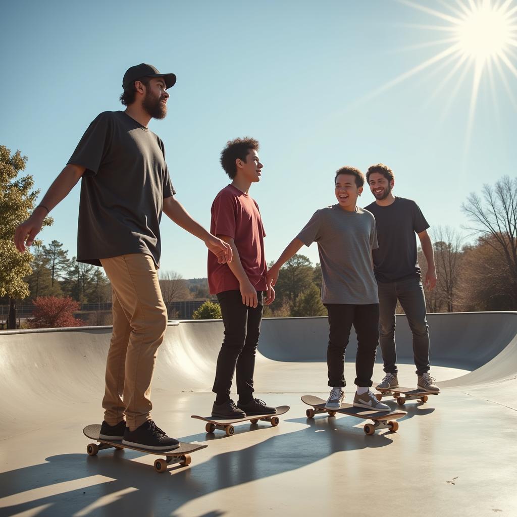 Skating community enjoying a day at the park