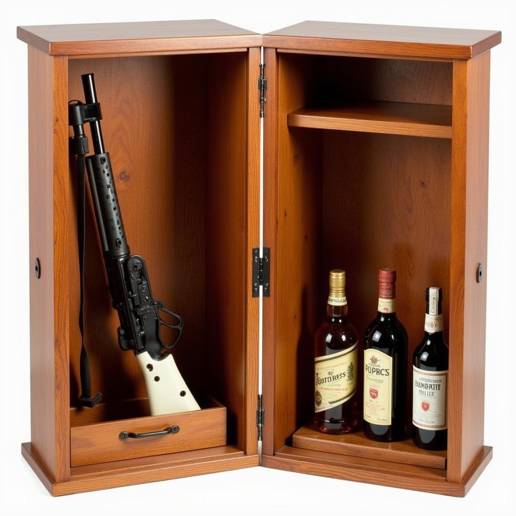 Wooden gun liquor cabinet with lock and key