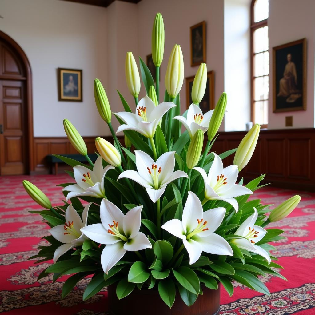 Floral arrangement inside a mosque