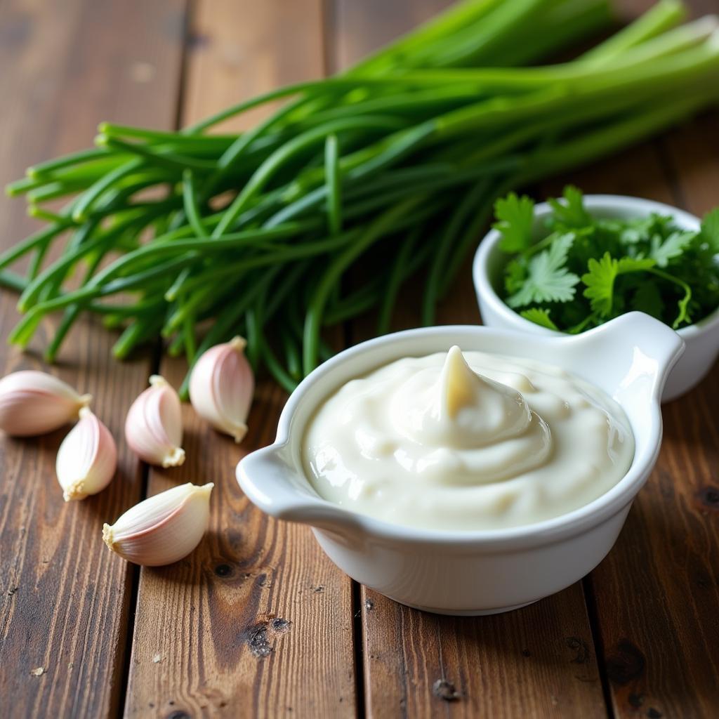 Fresh ingredients for making halal ranch dressing