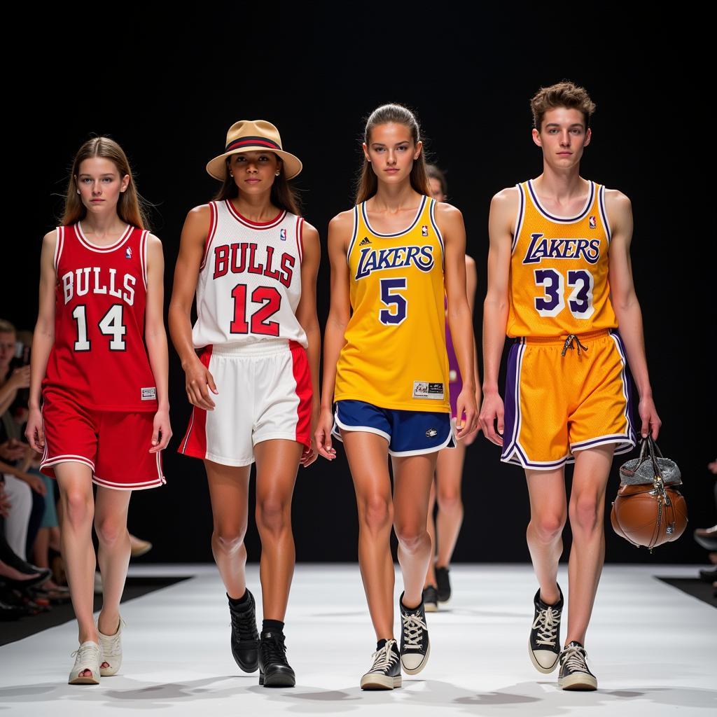 Models showcasing vintage jerseys on the runway