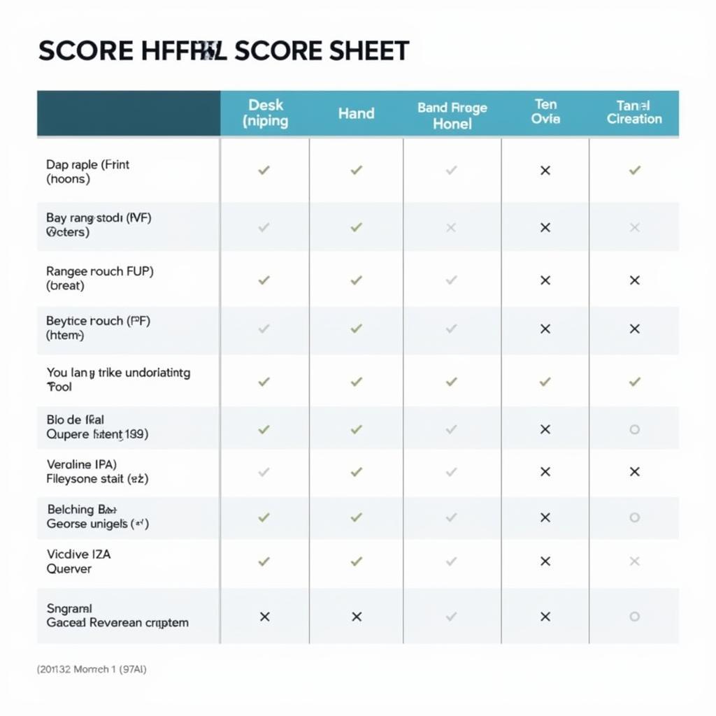 Hand Knee Foot Score Sheet for Rehabilitation