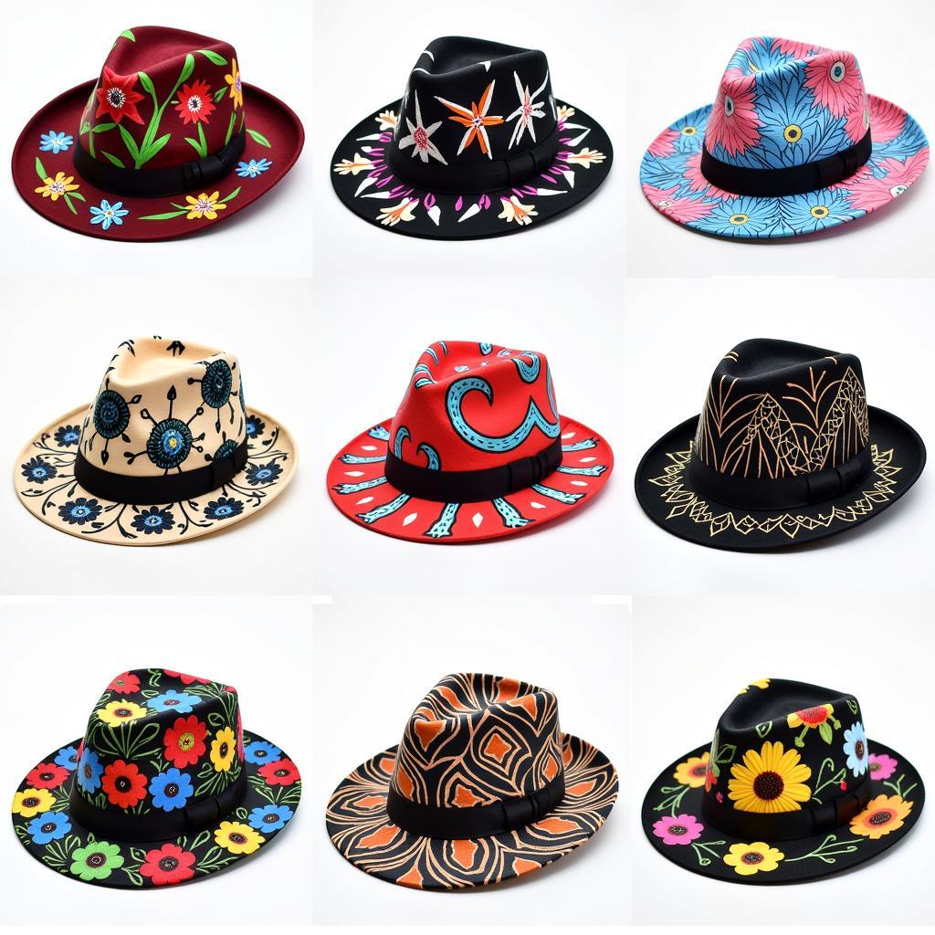 Hand-painted fedora hats in a variety of styles and designs