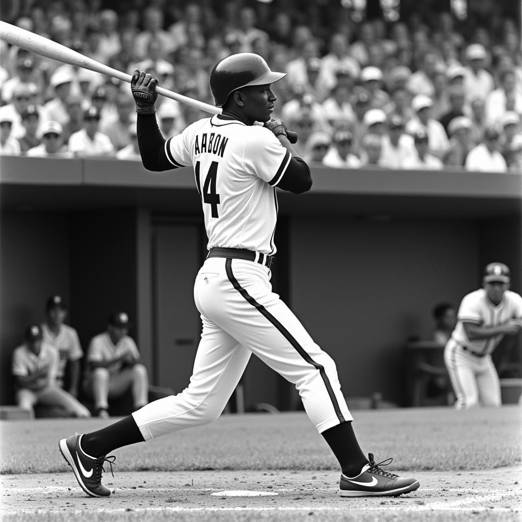 Hank Aaron swinging a baseball bat