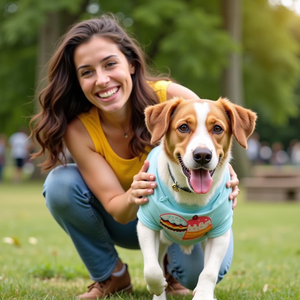 Happy Dog Owner Wearing Ice Cream Running Dog Shirt