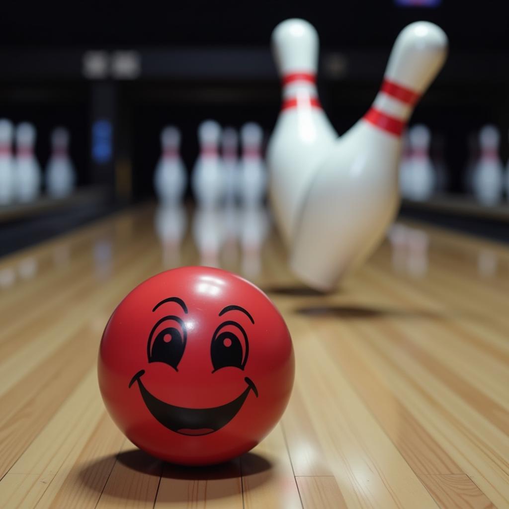 Spare shot with a happy face bowling ball