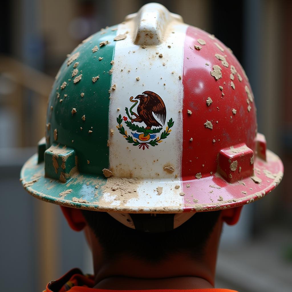 Mexican Flag on Hard Hat in Construction