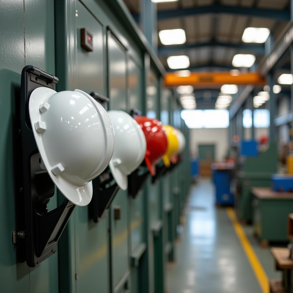 Hard Hat Seat Holders in an Industrial Factory