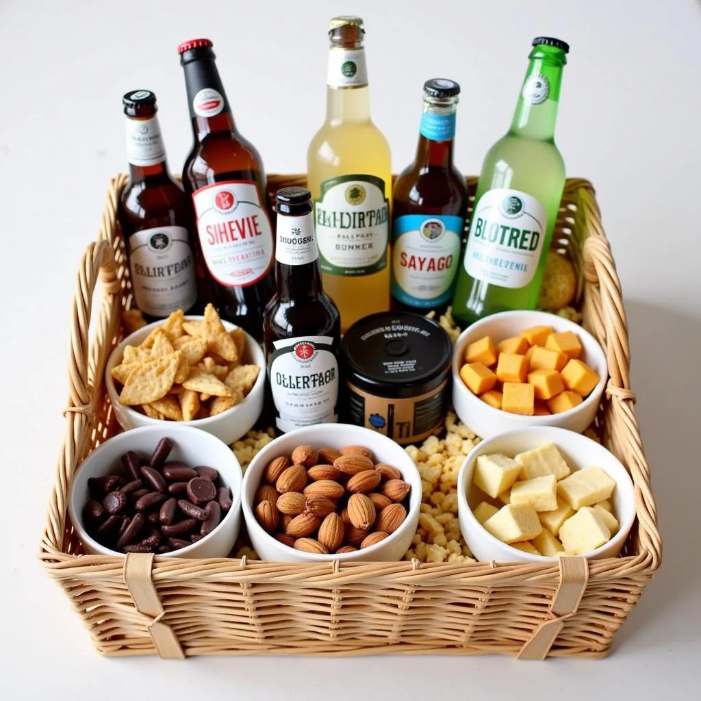 Hard seltzer gift basket featuring gourmet snacks paired with different seltzer flavors