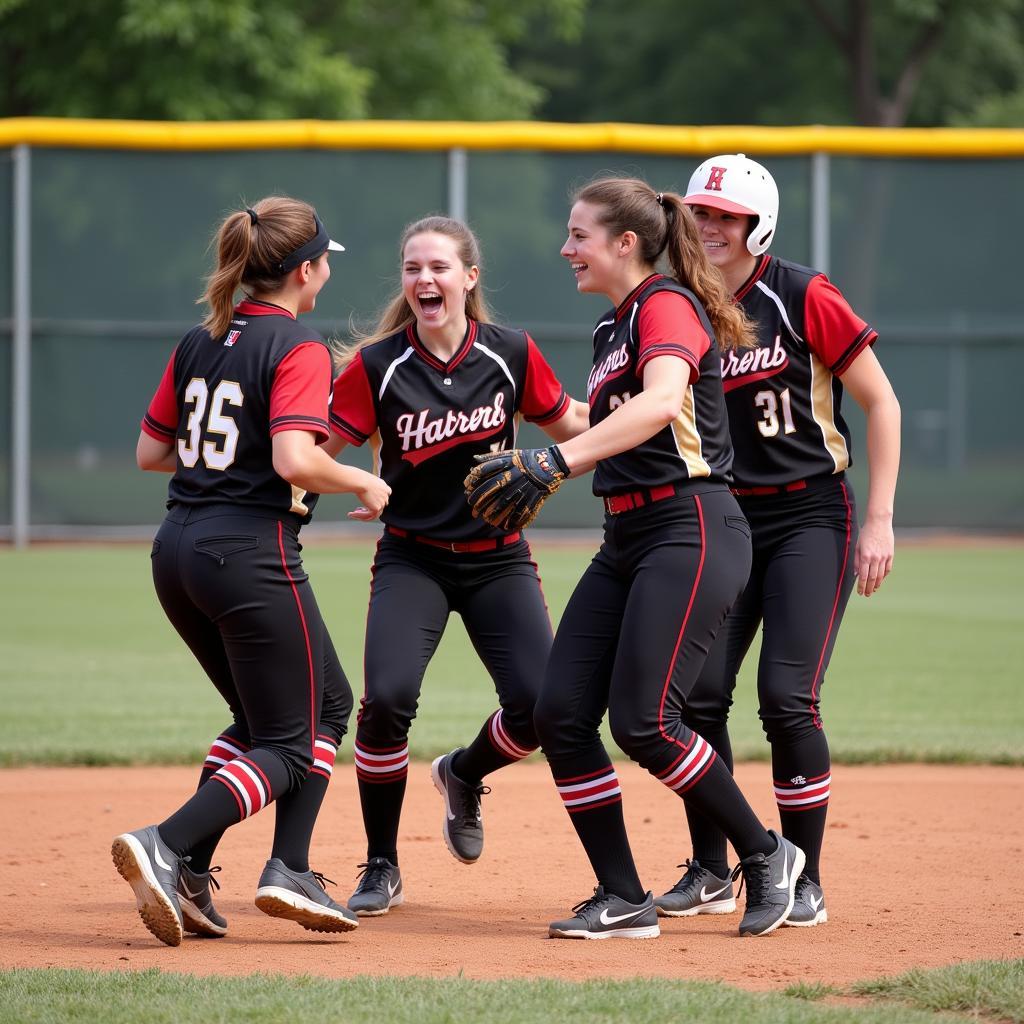 Harris Stowe Softball Players Celebrating a Run