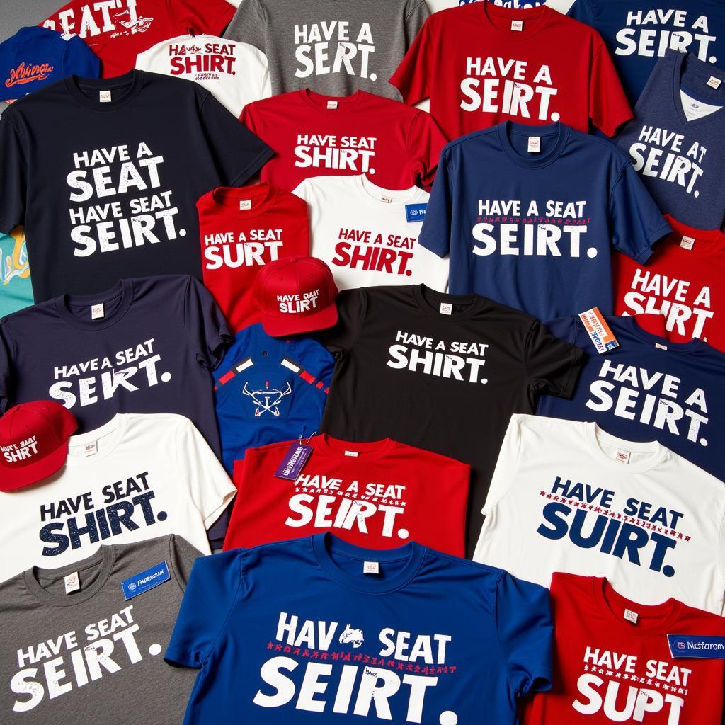 A display of "Have a Seat Shirt" merchandise