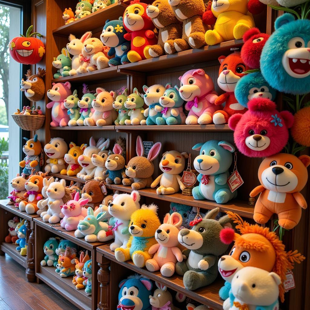 Vibrant Display of Hawaii Plush Toys in a Shop