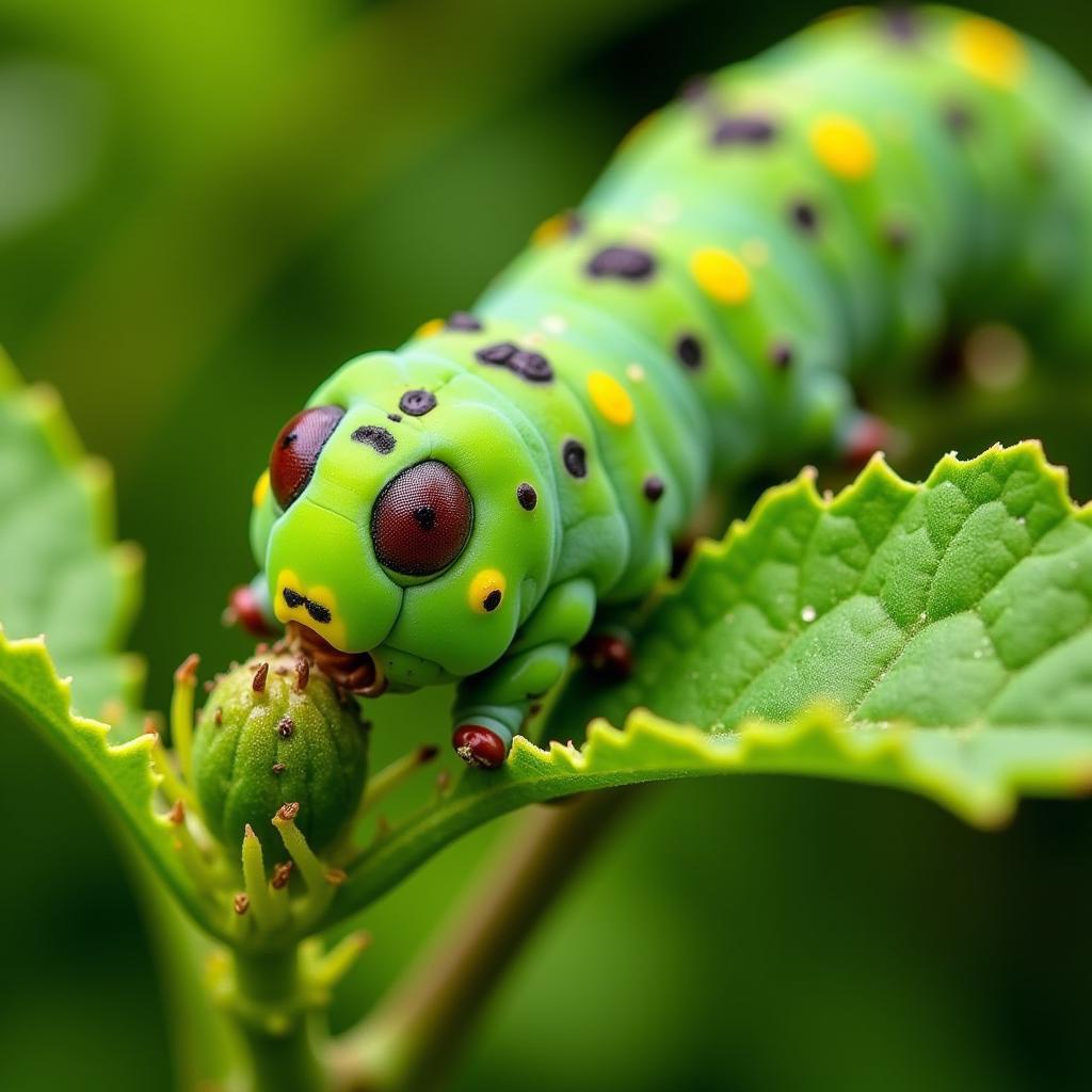 Hawaiian Monarch Caterpillar Feeding on Milkweed