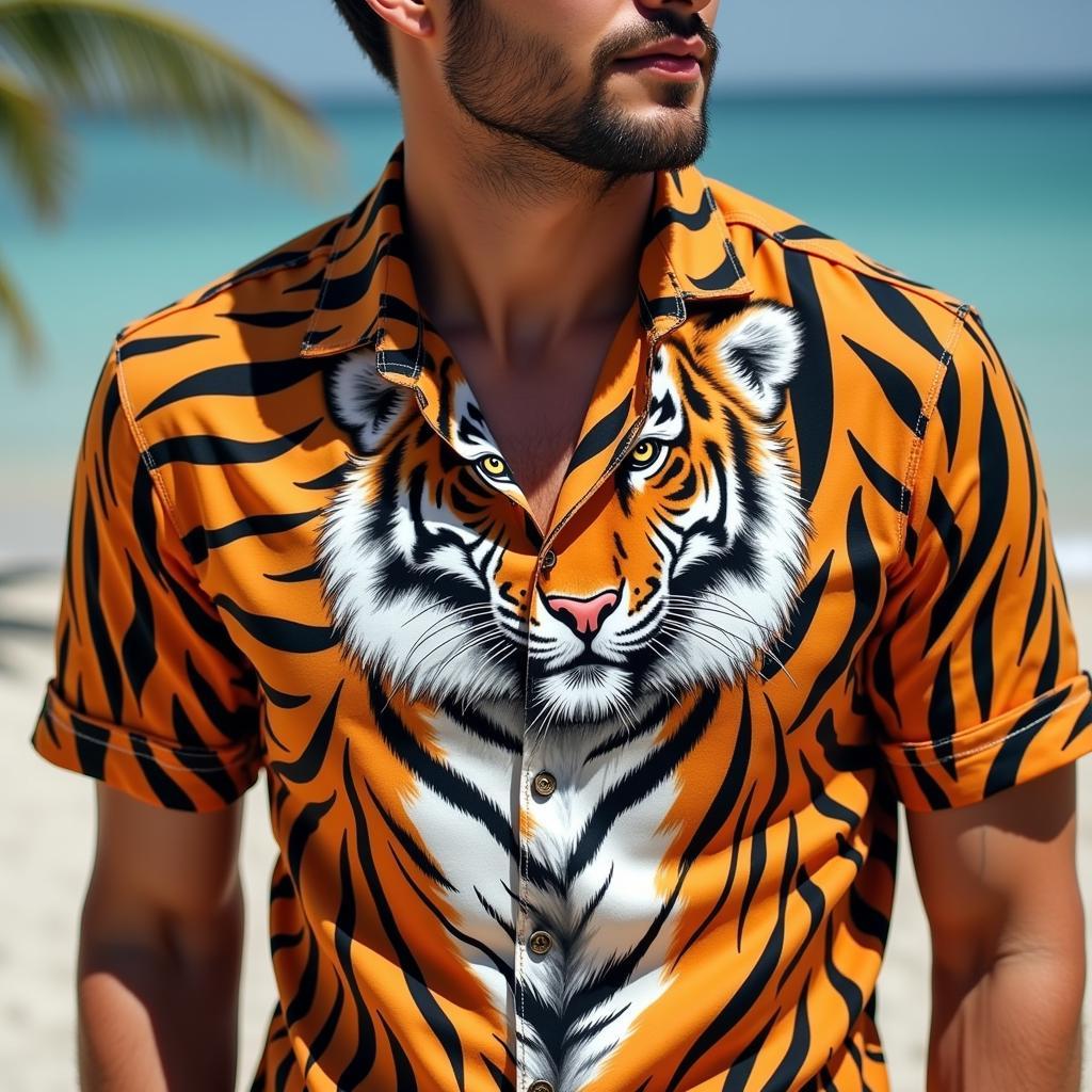 Men's Hawaiian Shirt with Tiger Print