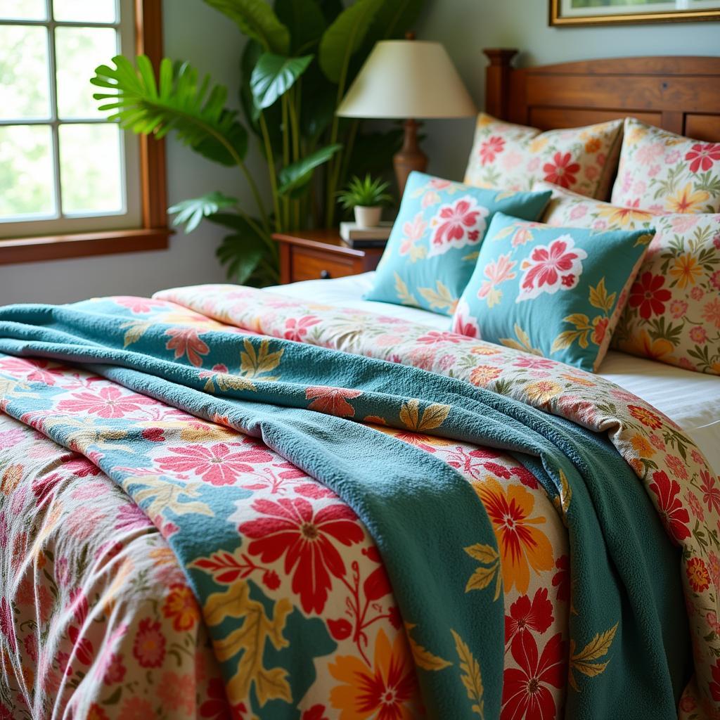 Hawaiian Throws Adding Tropical Vibe to Bedroom