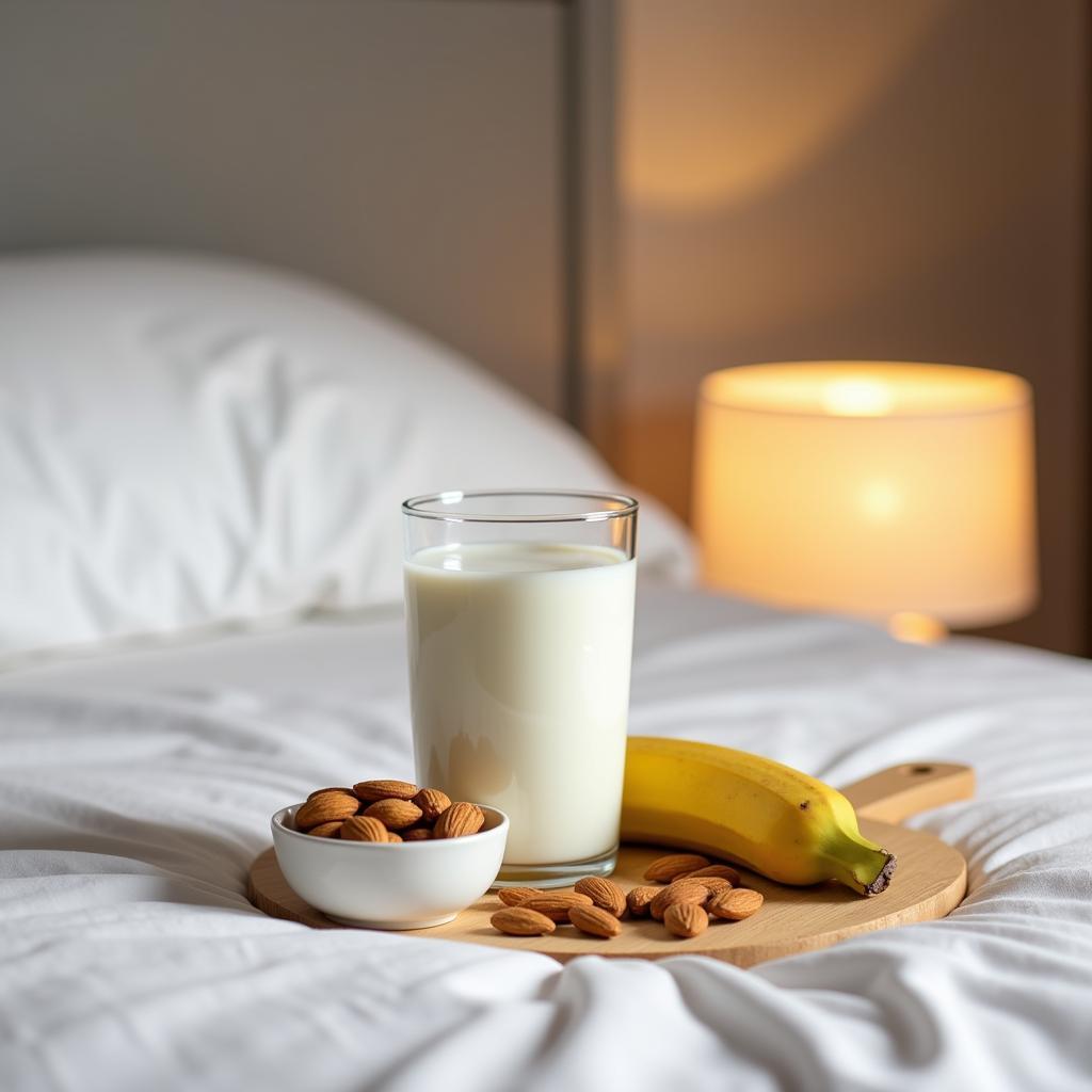  Healthy sleep-promoting snacks arranged on a bedside table